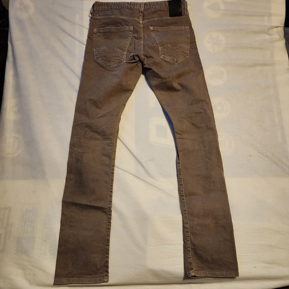 Replay Waitom Regular Slim Fit Jeans Taupe Brown Button Fly Mens 30x34 M983J - Picture 5 of 7